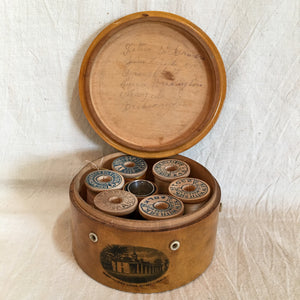 Civil War Era Mauchline Ware Spool Box with Handwritten Note (Father Dickerman)