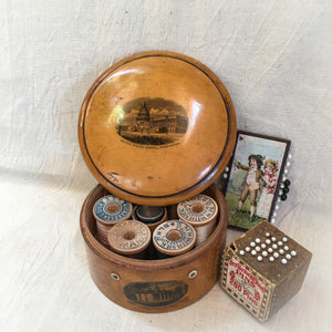 Civil War Era Mauchline Ware Spool Box with Handwritten Note (Father Dickerman)