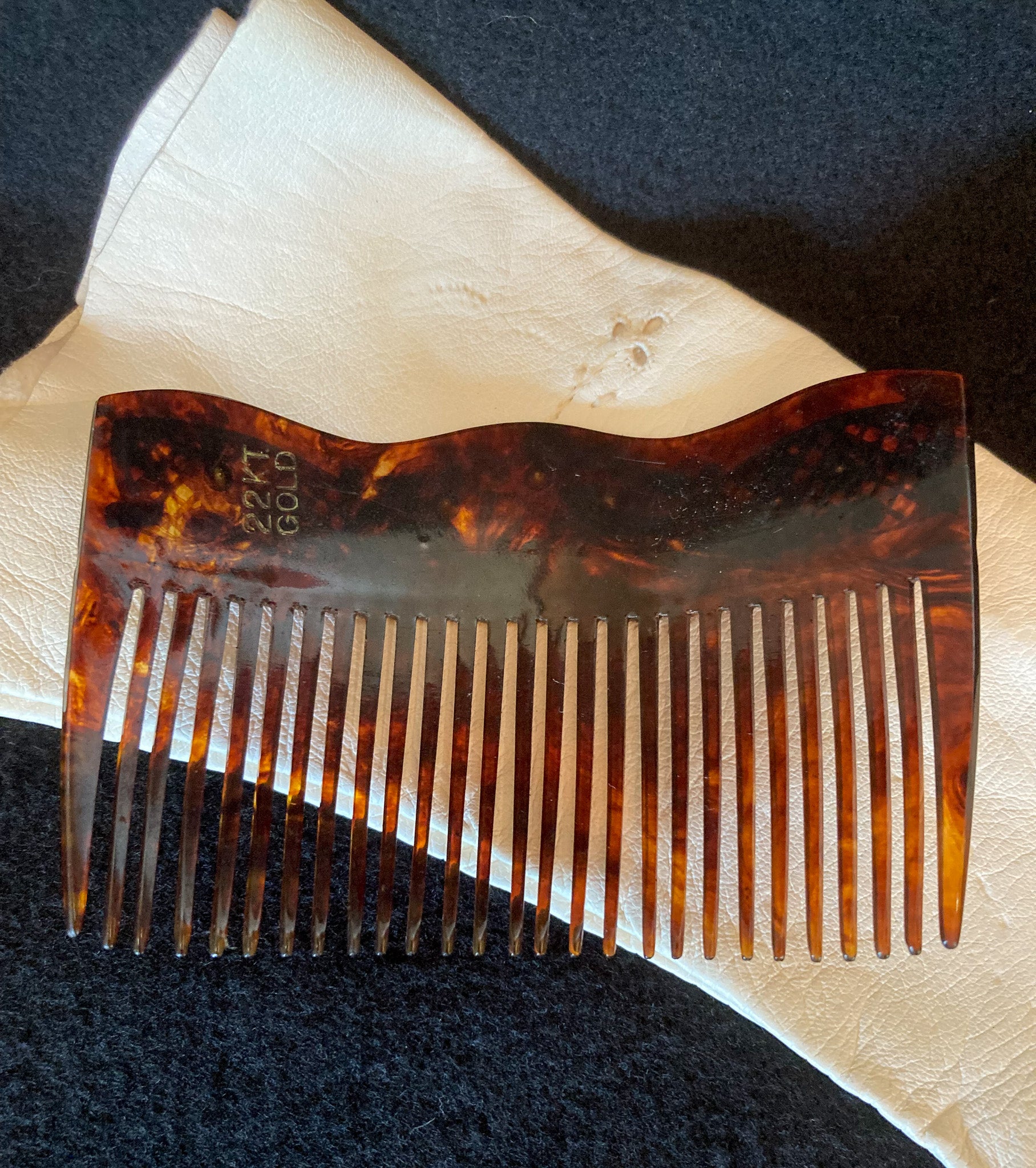 Vintage Vanity Set:  Victorian Celluloid and 22K Gold Hair Comb, Jewelry Casket, Whiting & Davis Purse, Stratton Compact