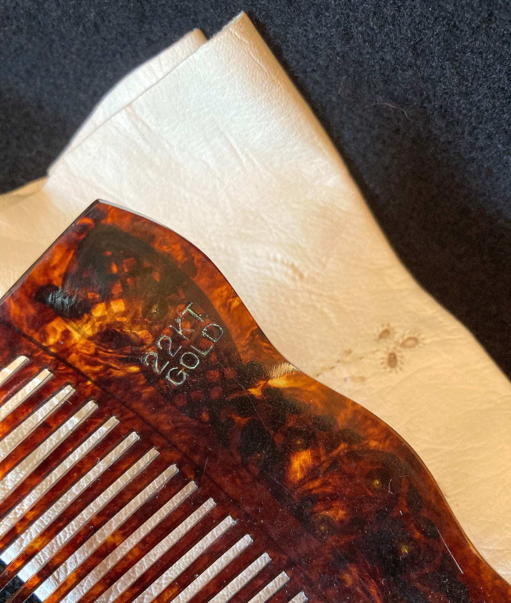 Vintage Vanity Set:  Victorian Celluloid and 22K Gold Hair Comb, Jewelry Casket, Whiting & Davis Purse, Stratton Compact