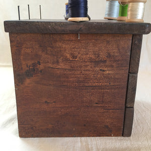 Antique Handcrafted Folk Art Sewing Box with Spool Holder