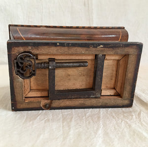 Victorian Era Pin Cushion with Ornate Inlaid Base, Iron Table Clamp and Hidden Drawer