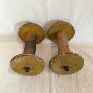 Set of 2 Wooden Spools, 6”, Original Red and Mustard Paint