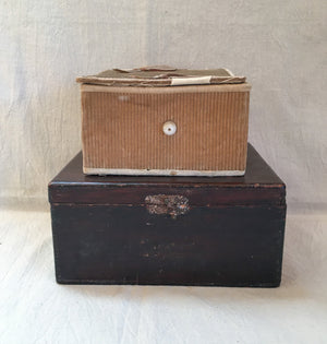 Pair of Sewing Boxes with Contents, Including Shell Sewing Clamp