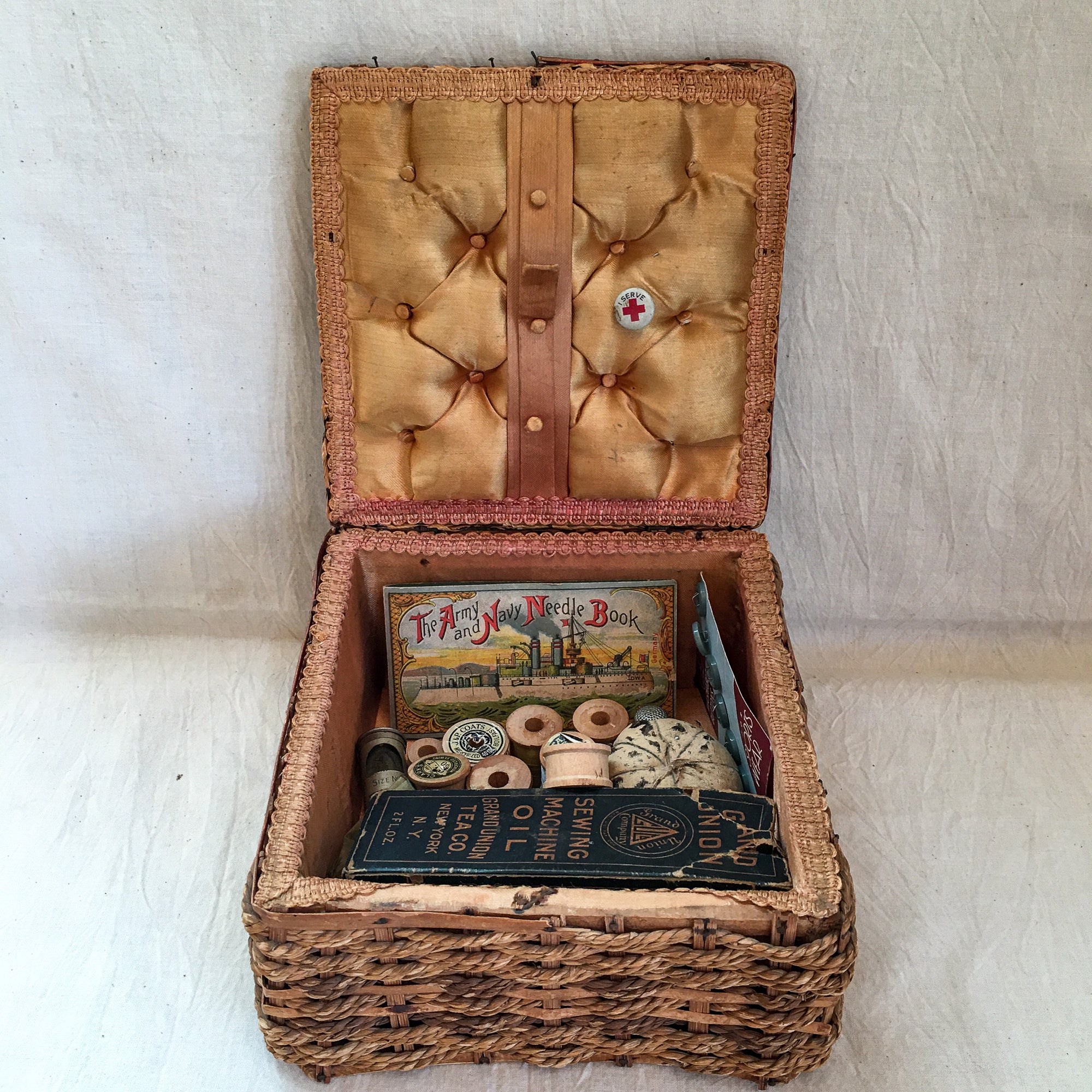 Vintage Sewing Basket with Contents