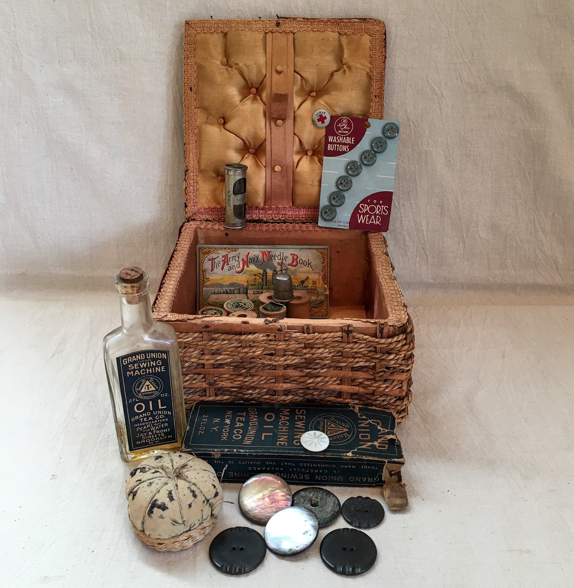 Vintage Sewing Basket with Contents