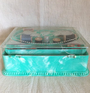 Mid Century Sewing Box with Kittens(!) Motif Includes Contents