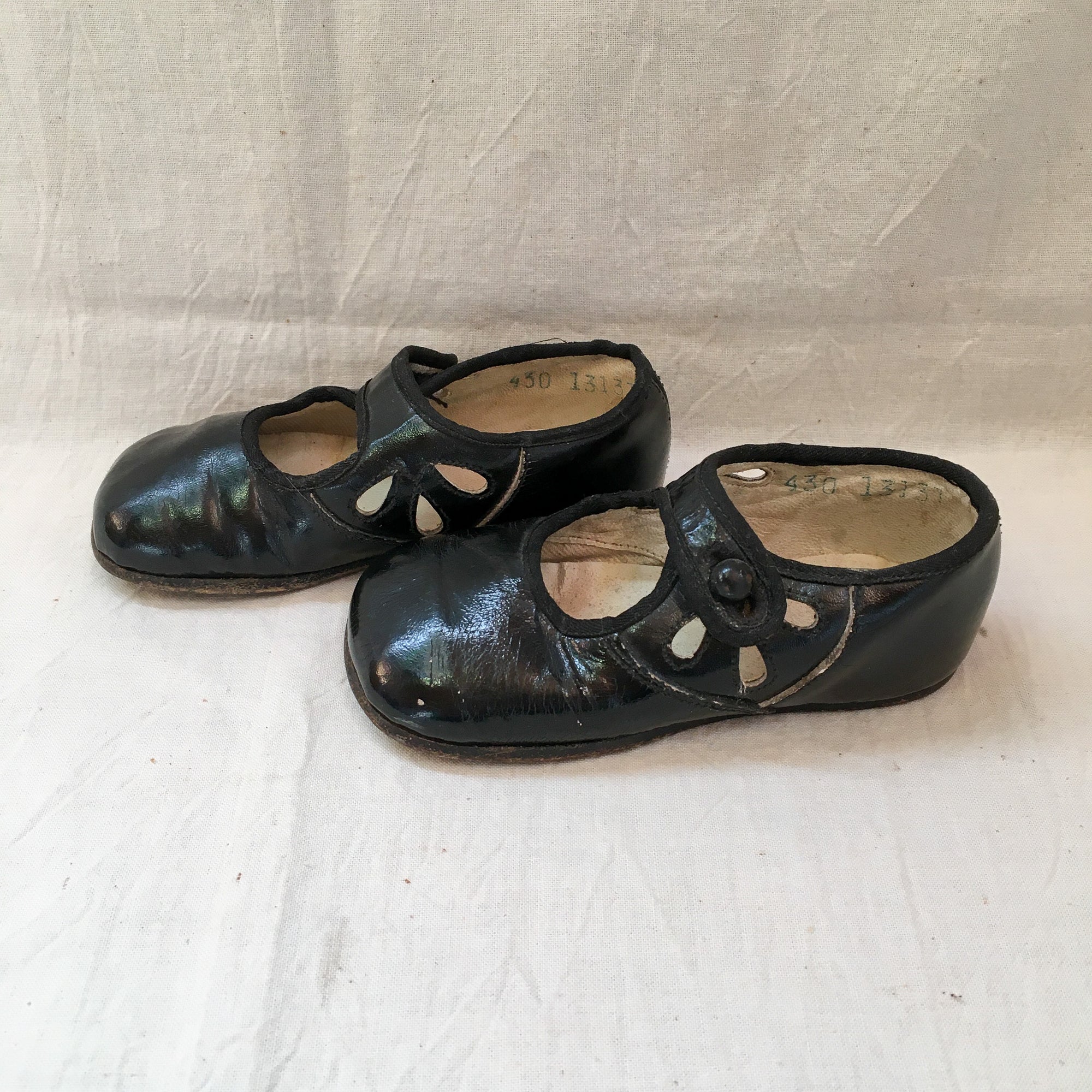 1910’s Fancy Patent Leather Baby Shoes with Straps and Buttons