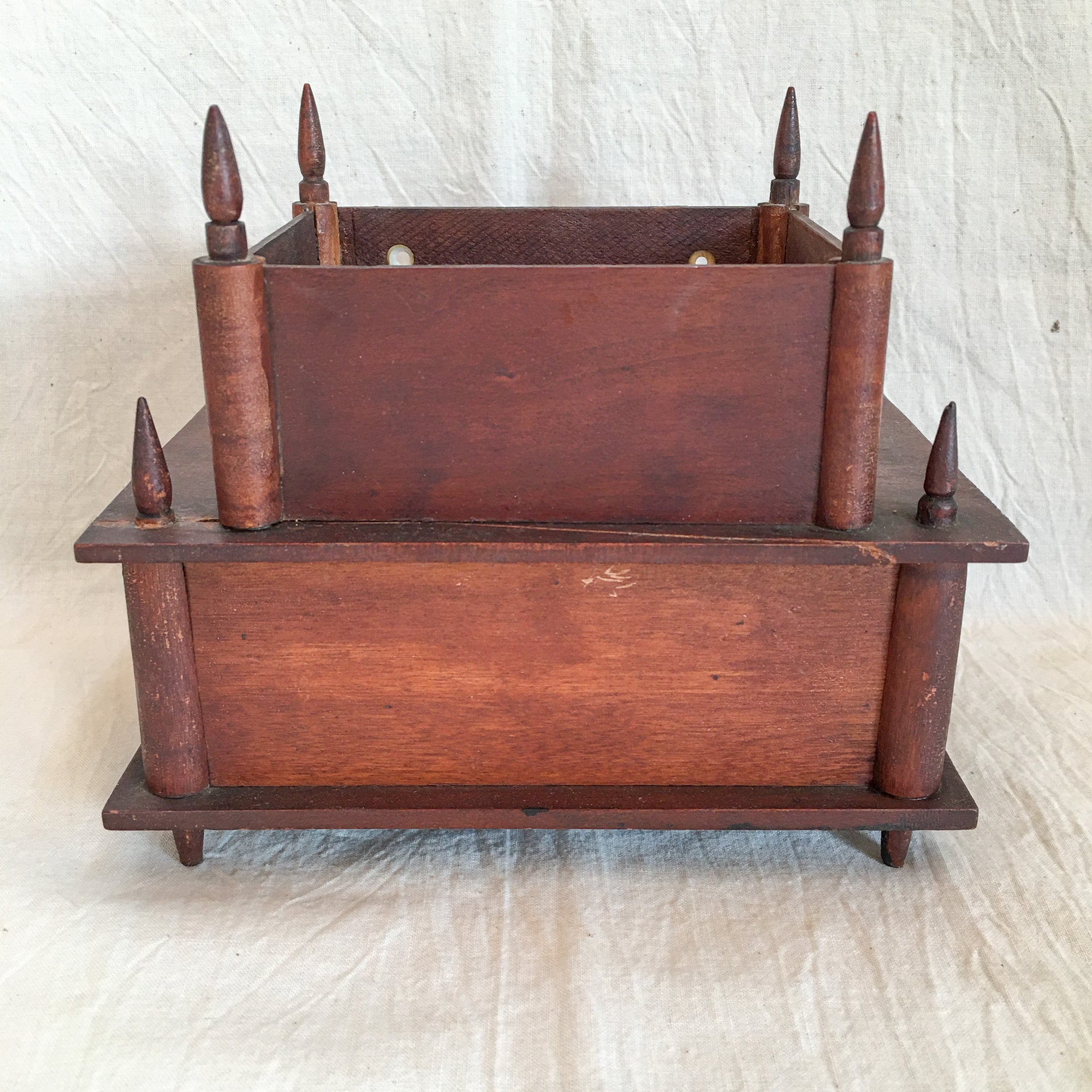 Victorian Era 2 Tier Sewing Box with Original Pin Cushion