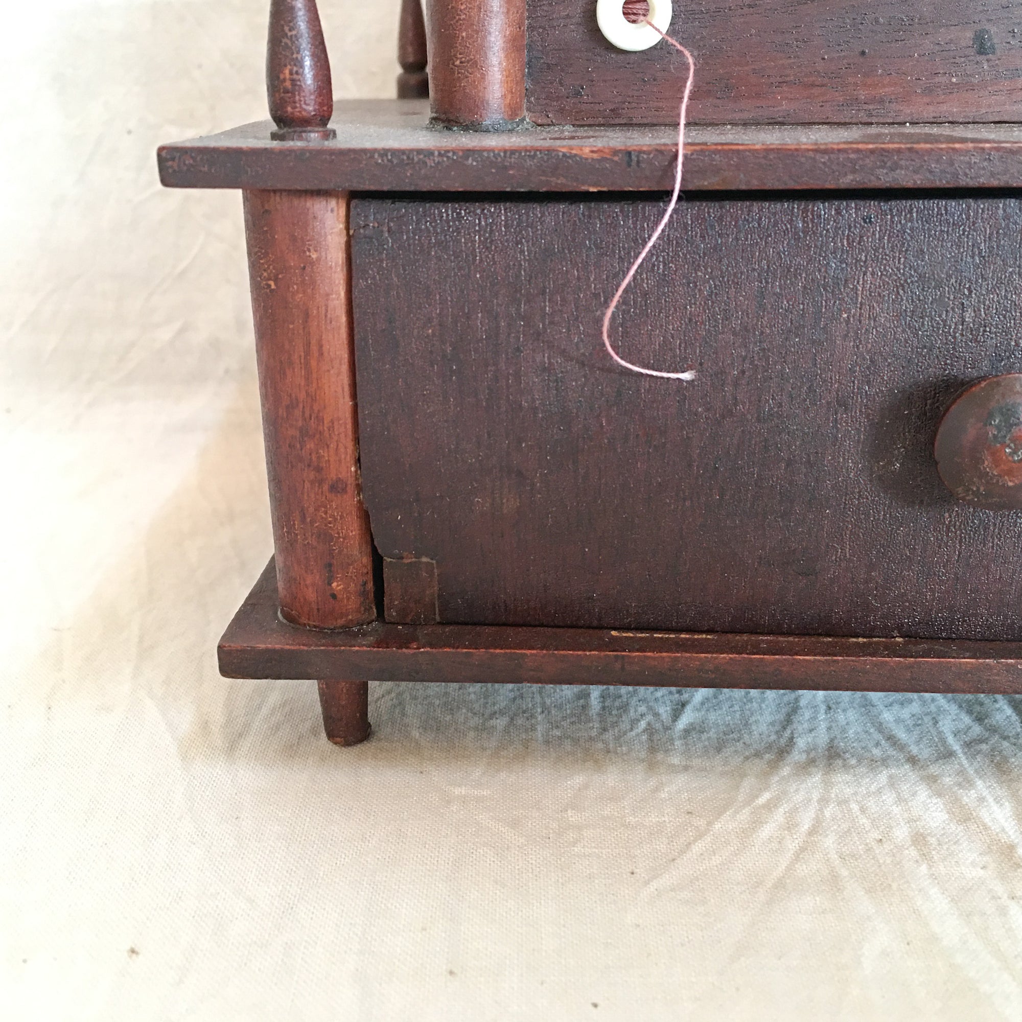 Victorian Era 2 Tier Sewing Box with Original Pin Cushion