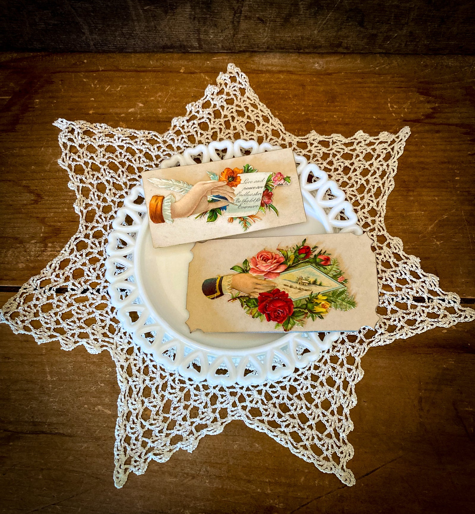 Late 1800’s Milk Glass Dish and 2 Victorian Era Calling Cards