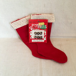 Vintage Hand Stitched Flannel Christmas Stockings and Vintage Jingle Bells!