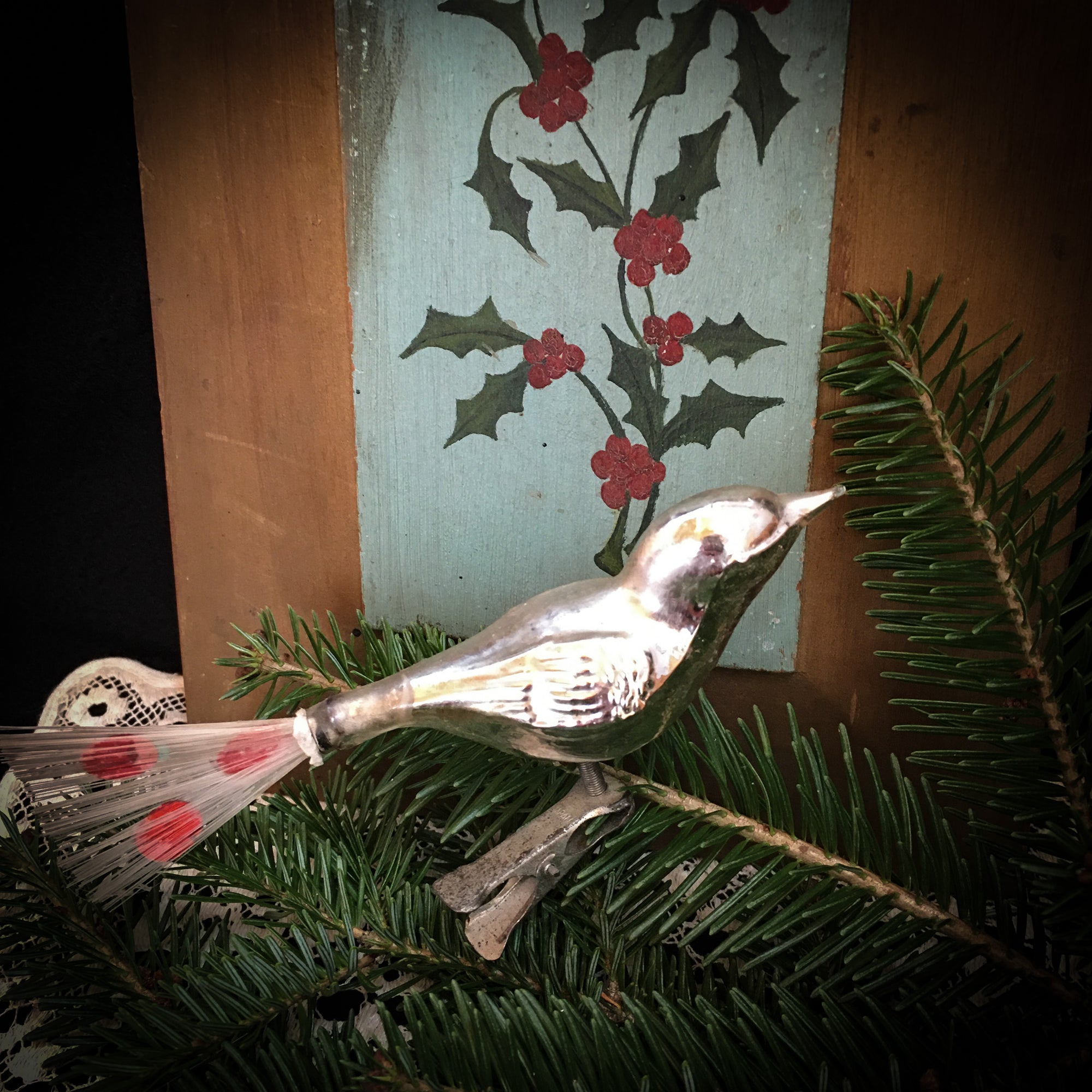 Vintage Mercury Glass Bird Christmas Ornament