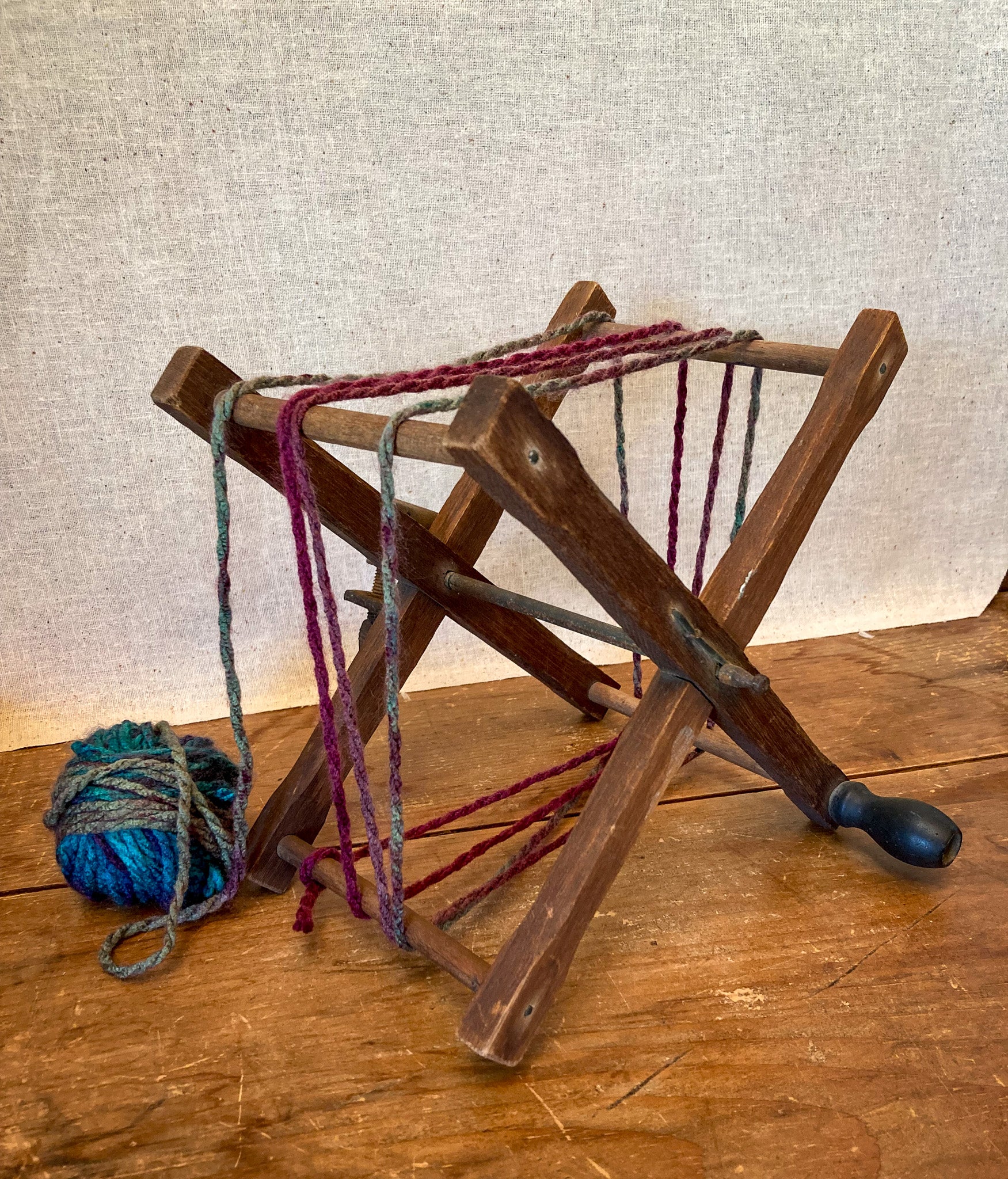 1890’s Wooden Yarn Winder with Table Clamp, Rustic and Homemade