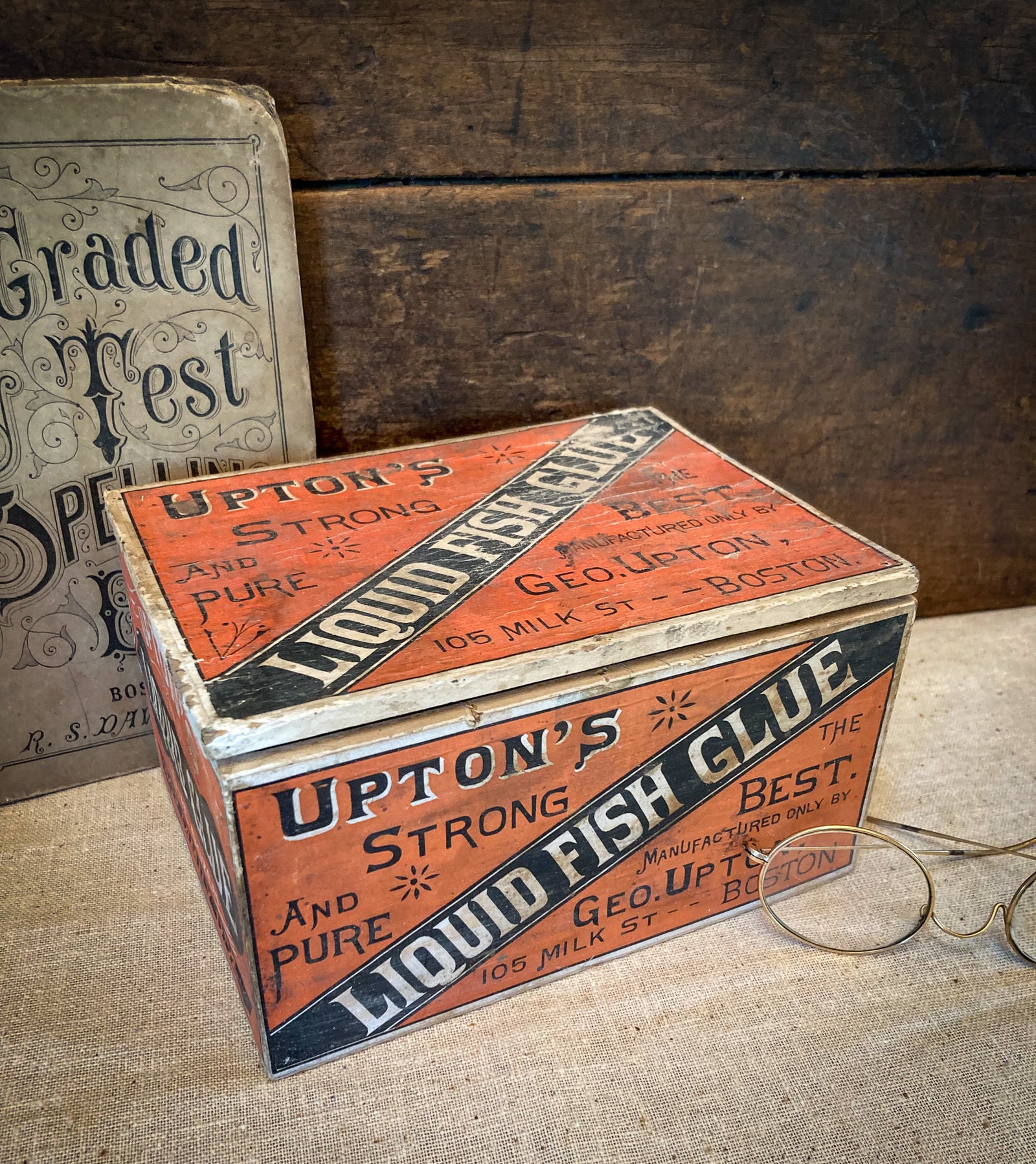 1800’s Upton’s Liquid Glue Box with Dividers