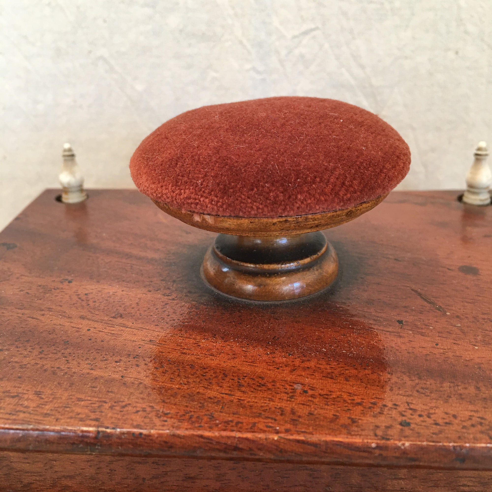 Antique 2 Tier Sewing Box with Slide-Out Tilting Mirror