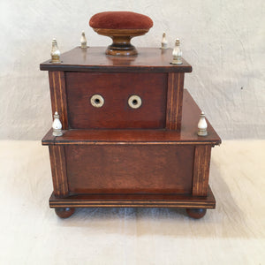 Antique 2 Tier Sewing Box with Slide-Out Tilting Mirror