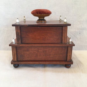 Antique 2 Tier Sewing Box with Slide-Out Tilting Mirror