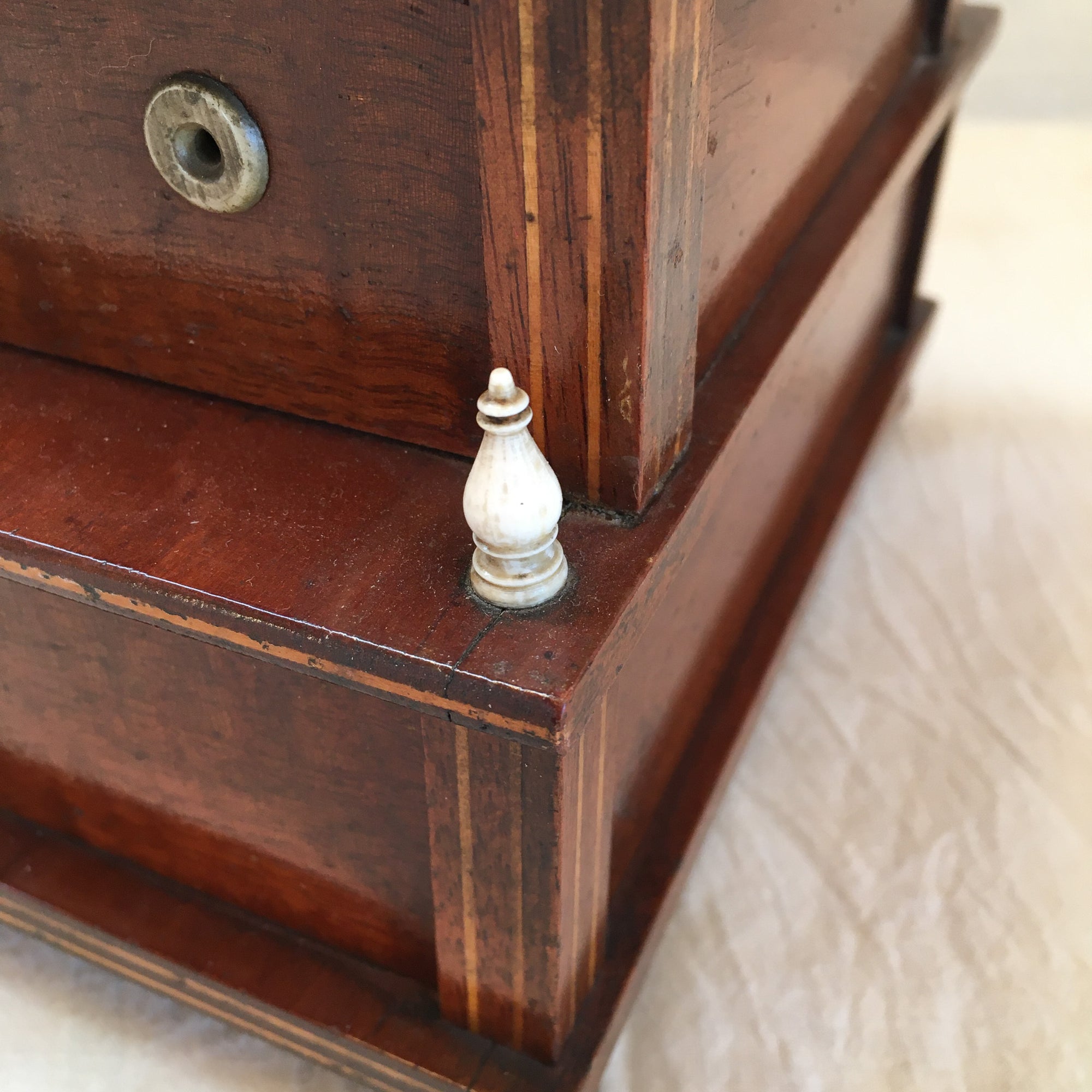 Antique 2 Tier Sewing Box with Slide-Out Tilting Mirror