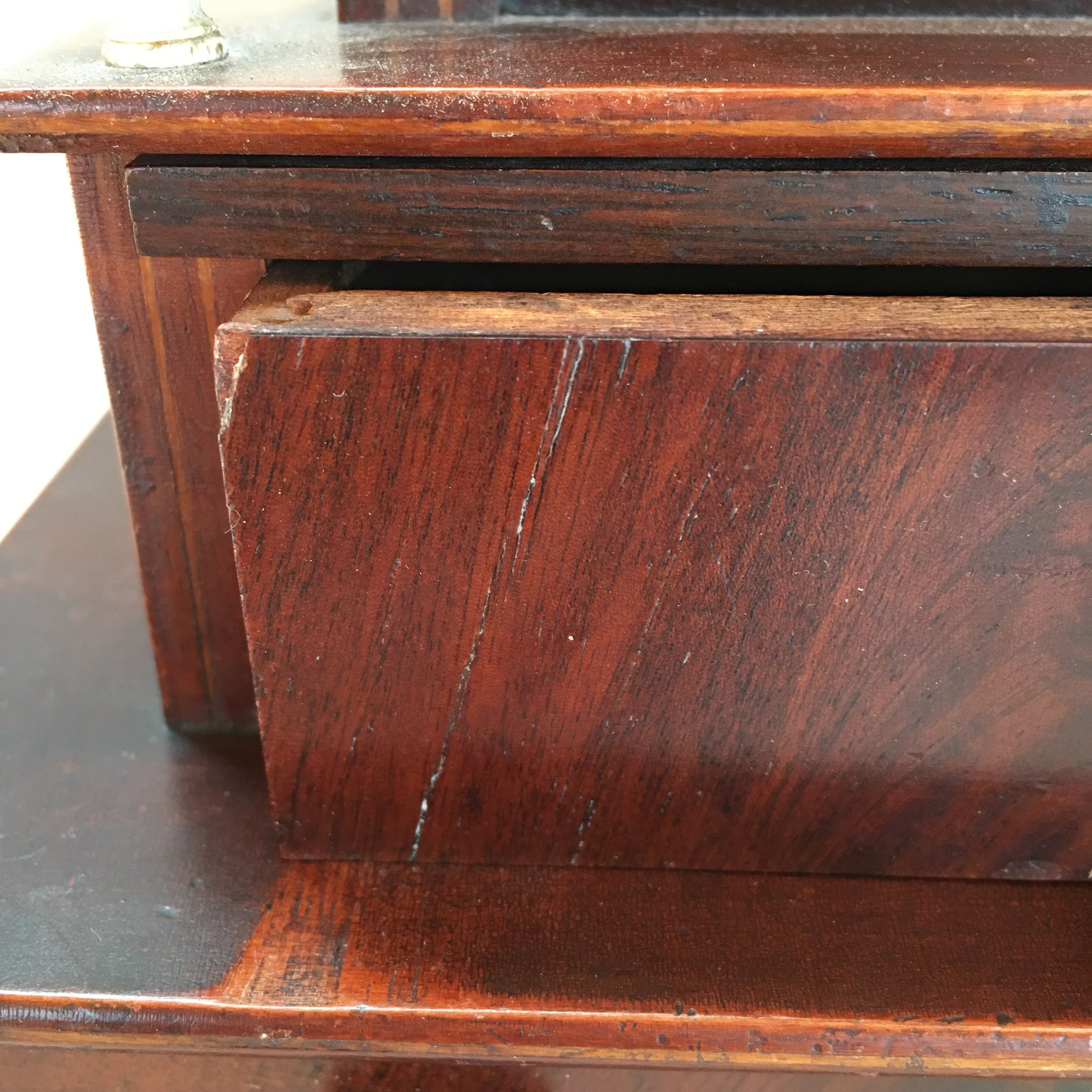 Antique Burled Mahagony 3 Tier Sewing Box with Slide-Out Tilting Mirror