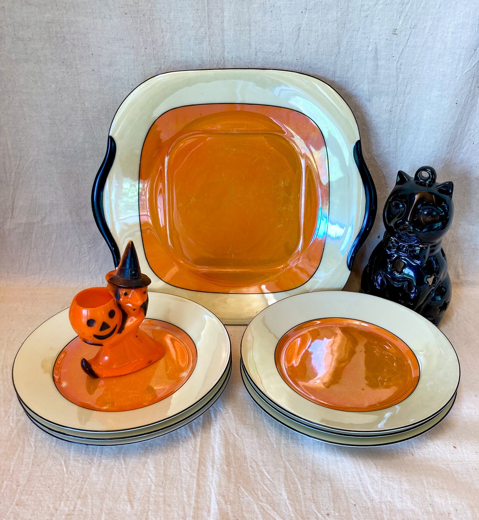 Art Deco Lusterware Plate Set, Made in Bavaria