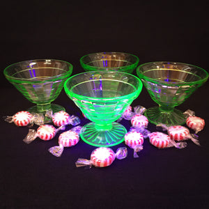 Set of 4 1930’s Uranium Glass Dessert/Sherbet Dishes, Art Deco Design