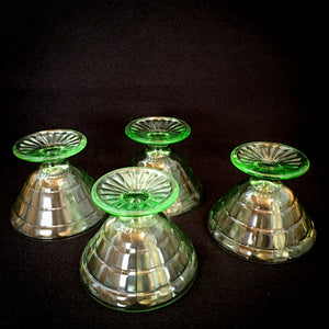 Set of 4 1930’s Uranium Glass Dessert/Sherbet Dishes, Art Deco Design