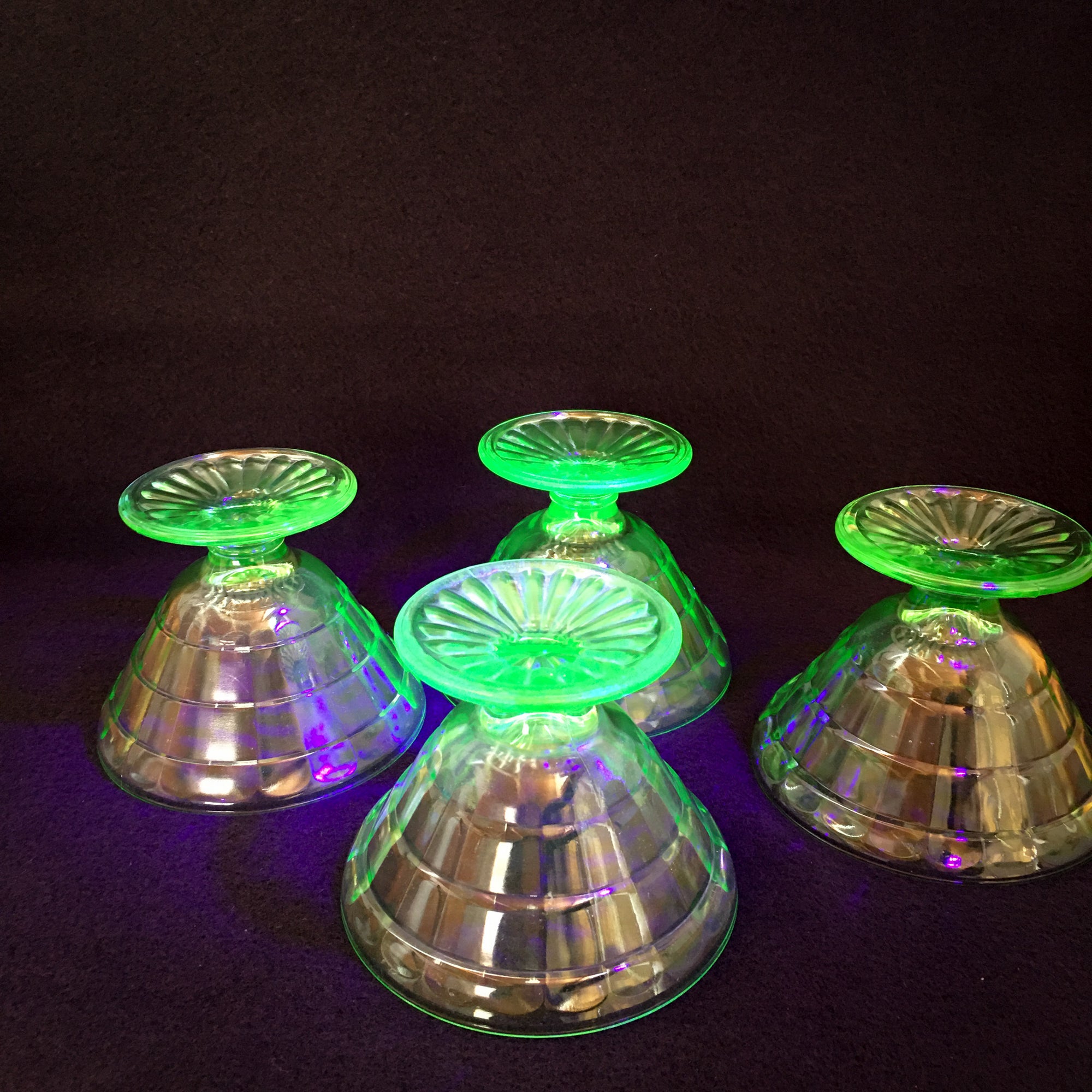 Set of 4 1930’s Uranium Glass Dessert/Sherbet Dishes, Art Deco Design