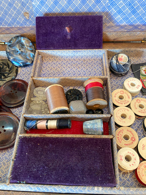 Turn of the Century Sewing Box with Contents from Several Eras