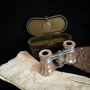 1880 - 1920 Lemaire Paris Opera Glasses, Pink Mother of Pearl with Leather and Silk Case