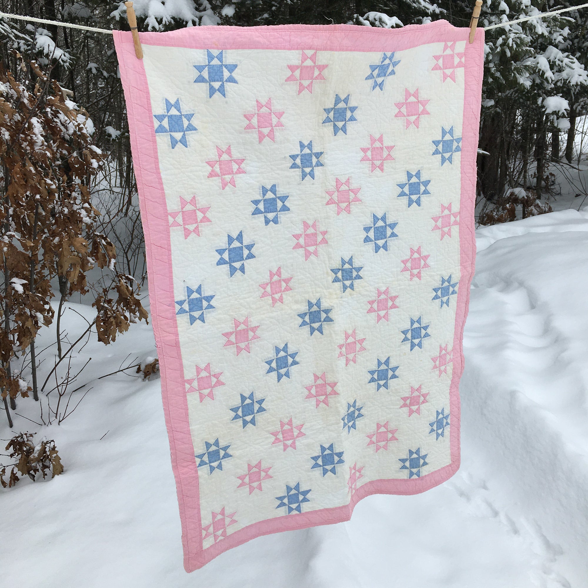 Antique Hand-Stitched Maine Baby Quilt