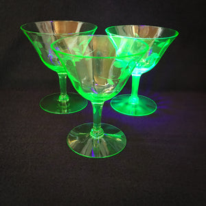 1920's - 1930's Vintage Uranium Glass Cocktail Goblets – Set of 3