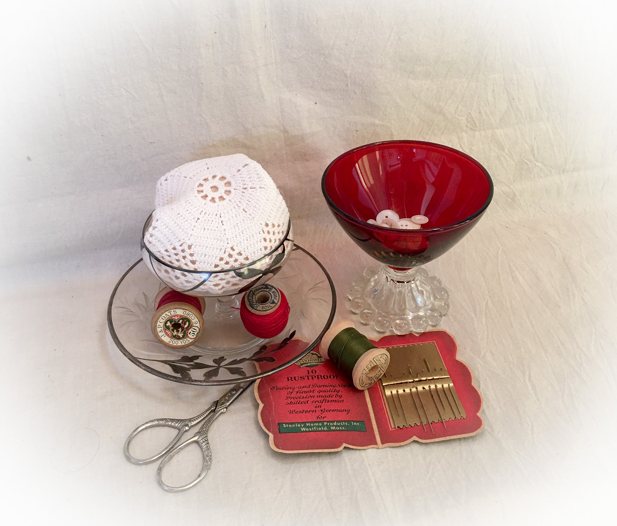 Vintage Dessert Dishes for Make-Do Pincushions/Project/Display