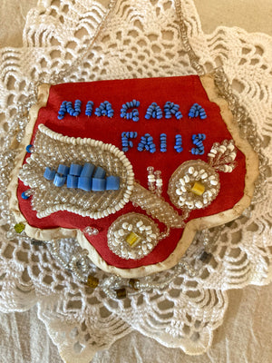 1890’s – 1910’s Beaded Pin Cushion, Needle Book, Whimsy “Niagara Falls”