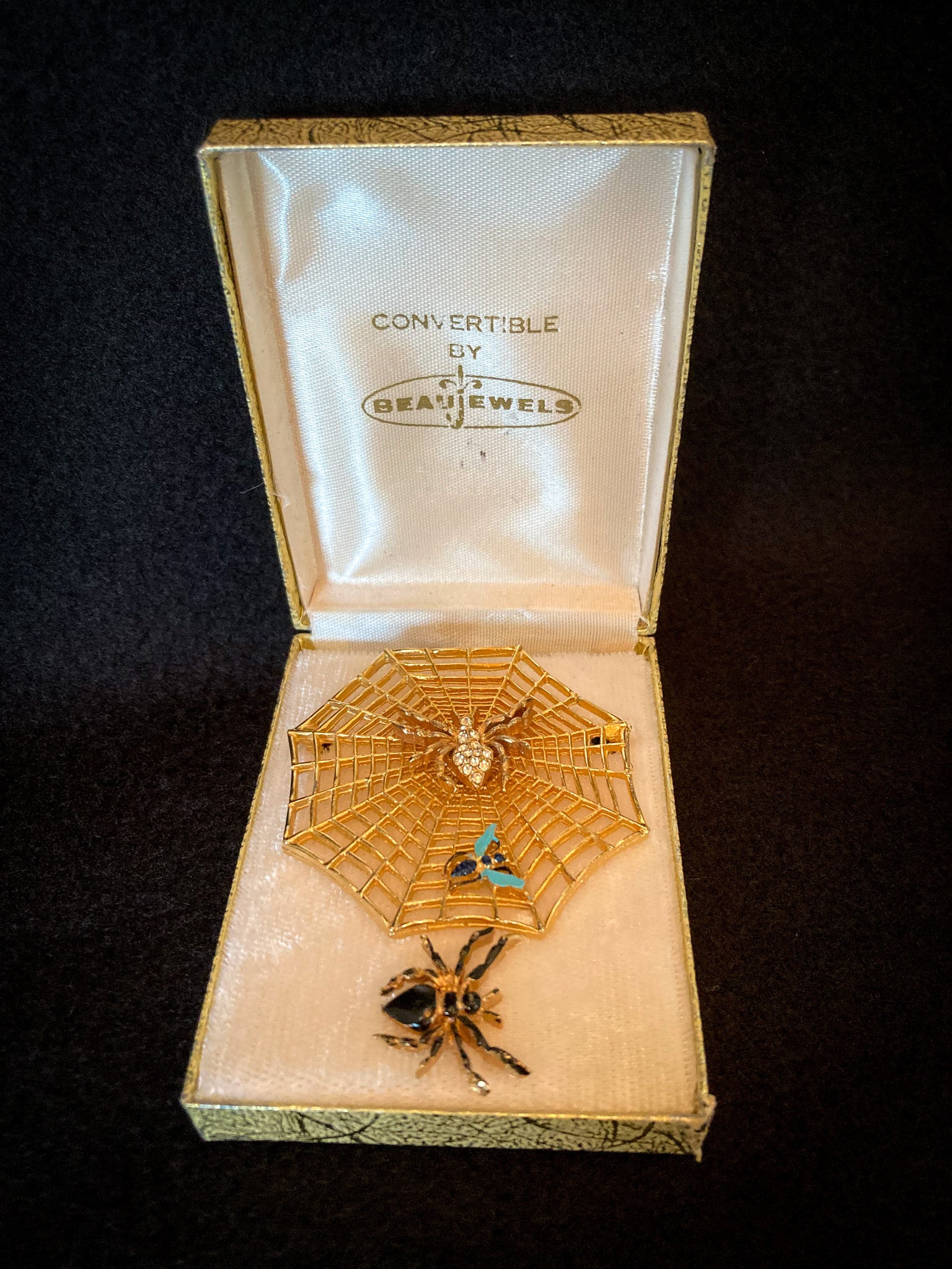 1960’s Beau Jewels Spider Web Convertible Brooch in Original Box