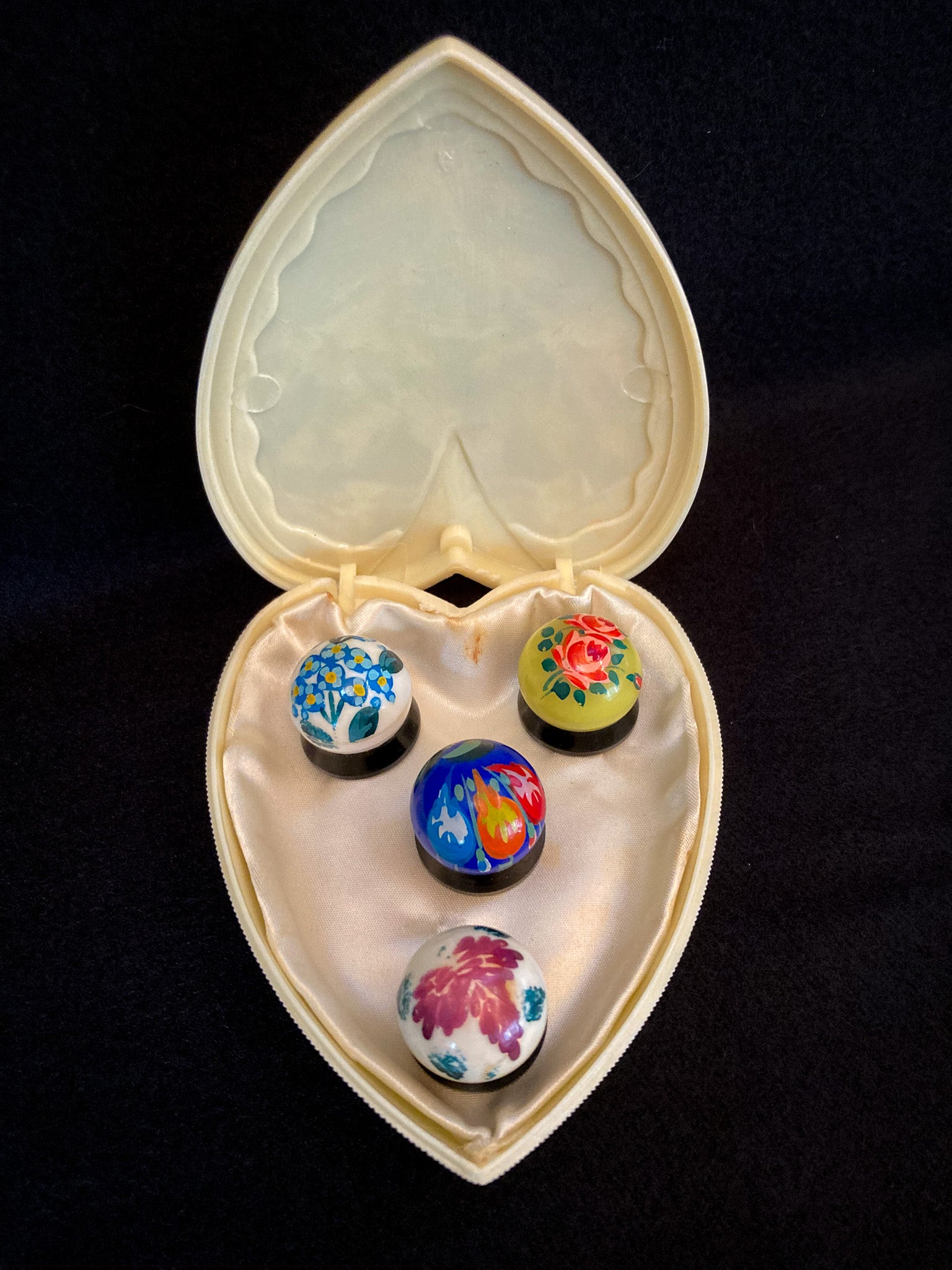 1920’s – 1930’s Molinard Paris Concreta Perfume Pots, Hand Painted Bakelite