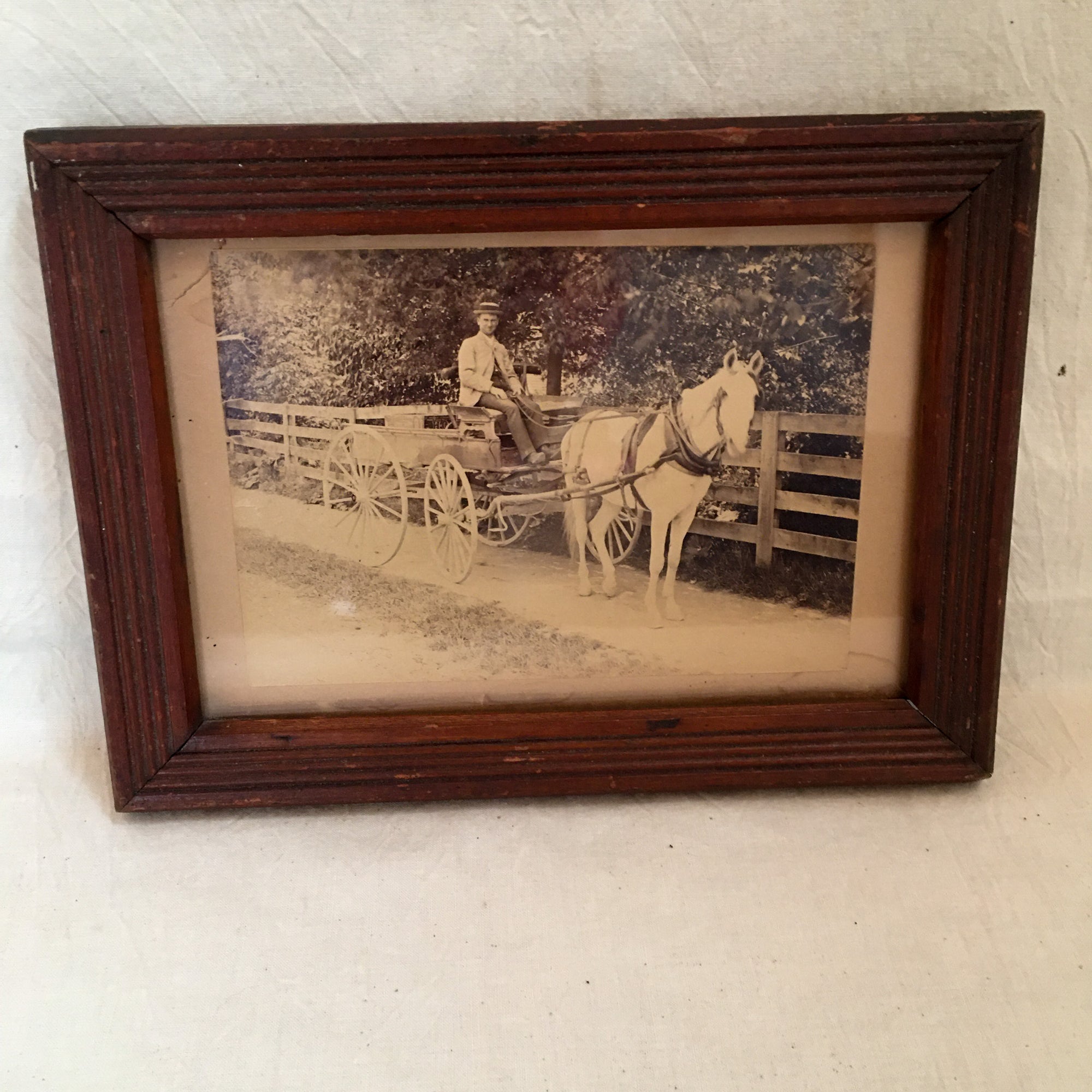 Antique Framed Photograph of Horse-Drawn Wagon (Late 19th/Early 20th Century)