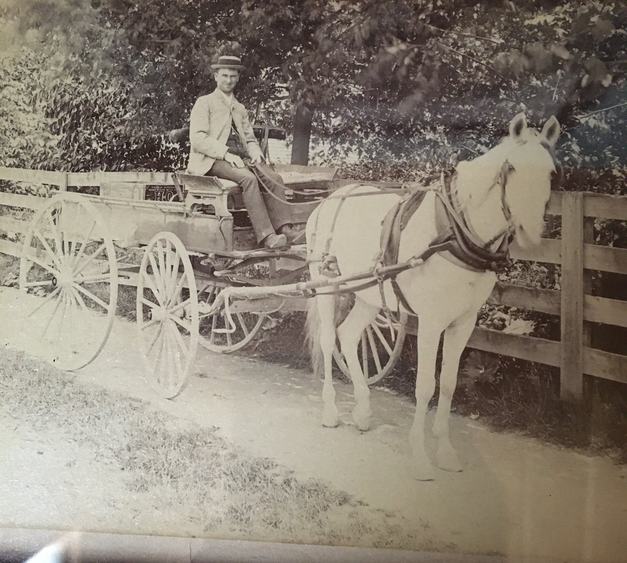 Antique Framed Photograph of Horse-Drawn Wagon (Late 19th/Early 20th Century)