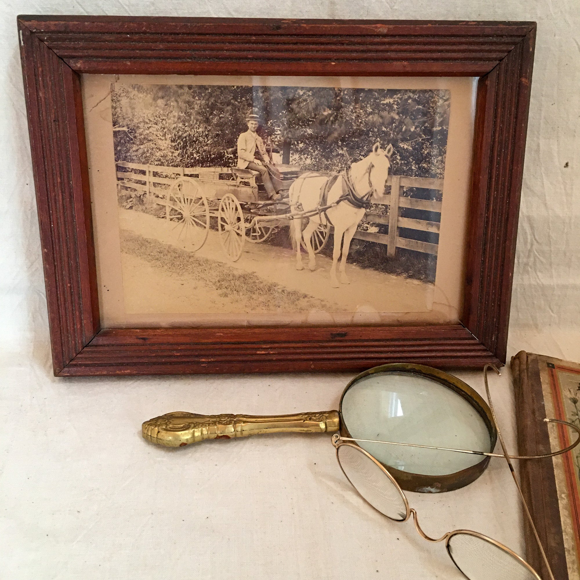 Antique Framed Photograph of Horse-Drawn Wagon (Late 19th/Early 20th Century)