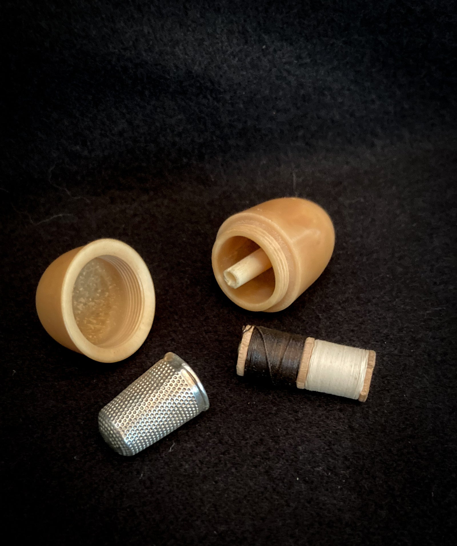 Early 1900’s Coquilla Nut, Vegetable Ivory Sewing Kit