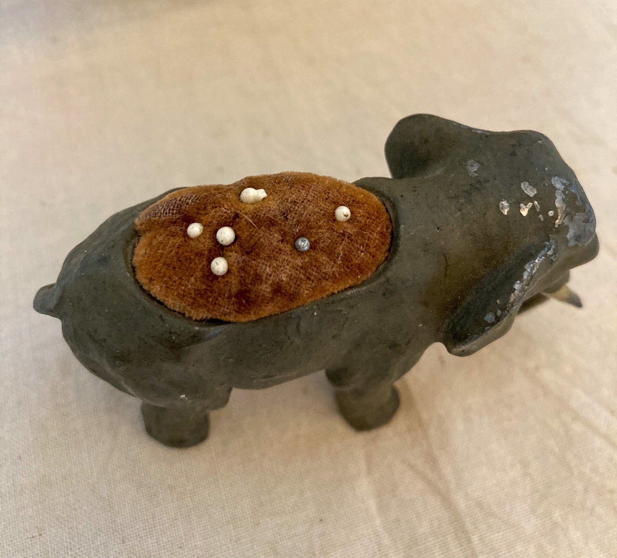 1880’s Cast Lead Elephant Pin Cushion, Made in Germany