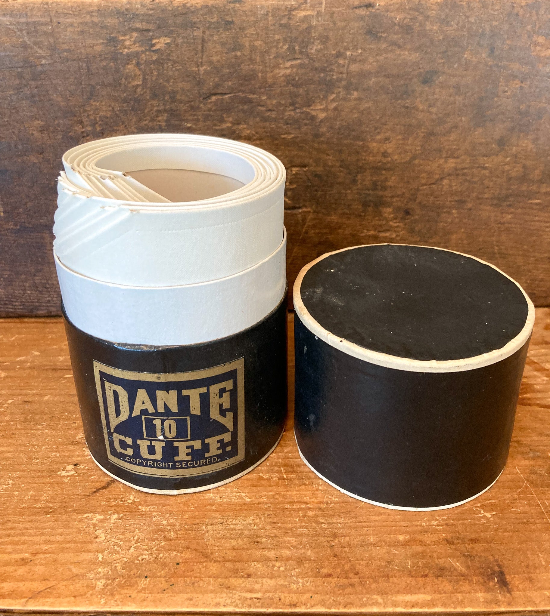 Victorian Era Leather Collar Box with Collars and New Old Stock in Original Box Dante Cuffs