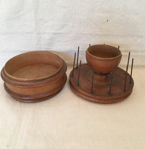 Antique Wooden Sewing Caddy with Spool Holder and Storage