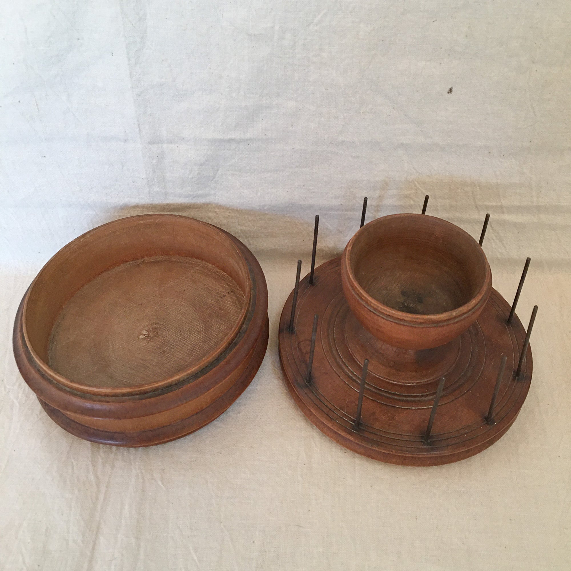 Antique Wooden Sewing Caddy with Spool Holder and Storage
