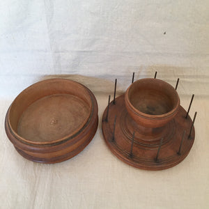 Antique Wooden Sewing Caddy with Spool Holder and Storage