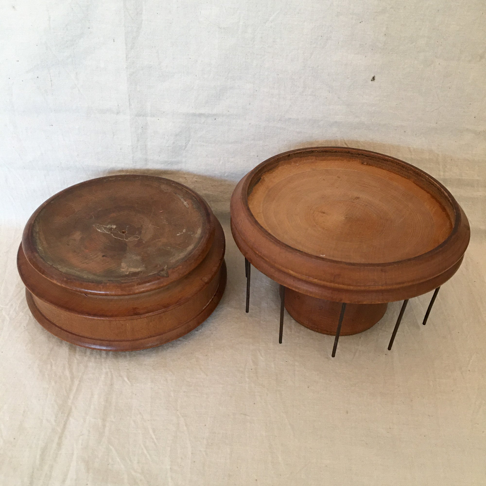Antique Wooden Sewing Caddy with Spool Holder and Storage
