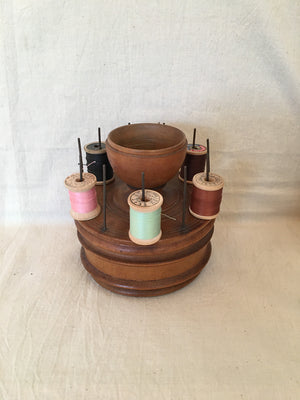Antique Wooden Sewing Caddy with Spool Holder and Storage