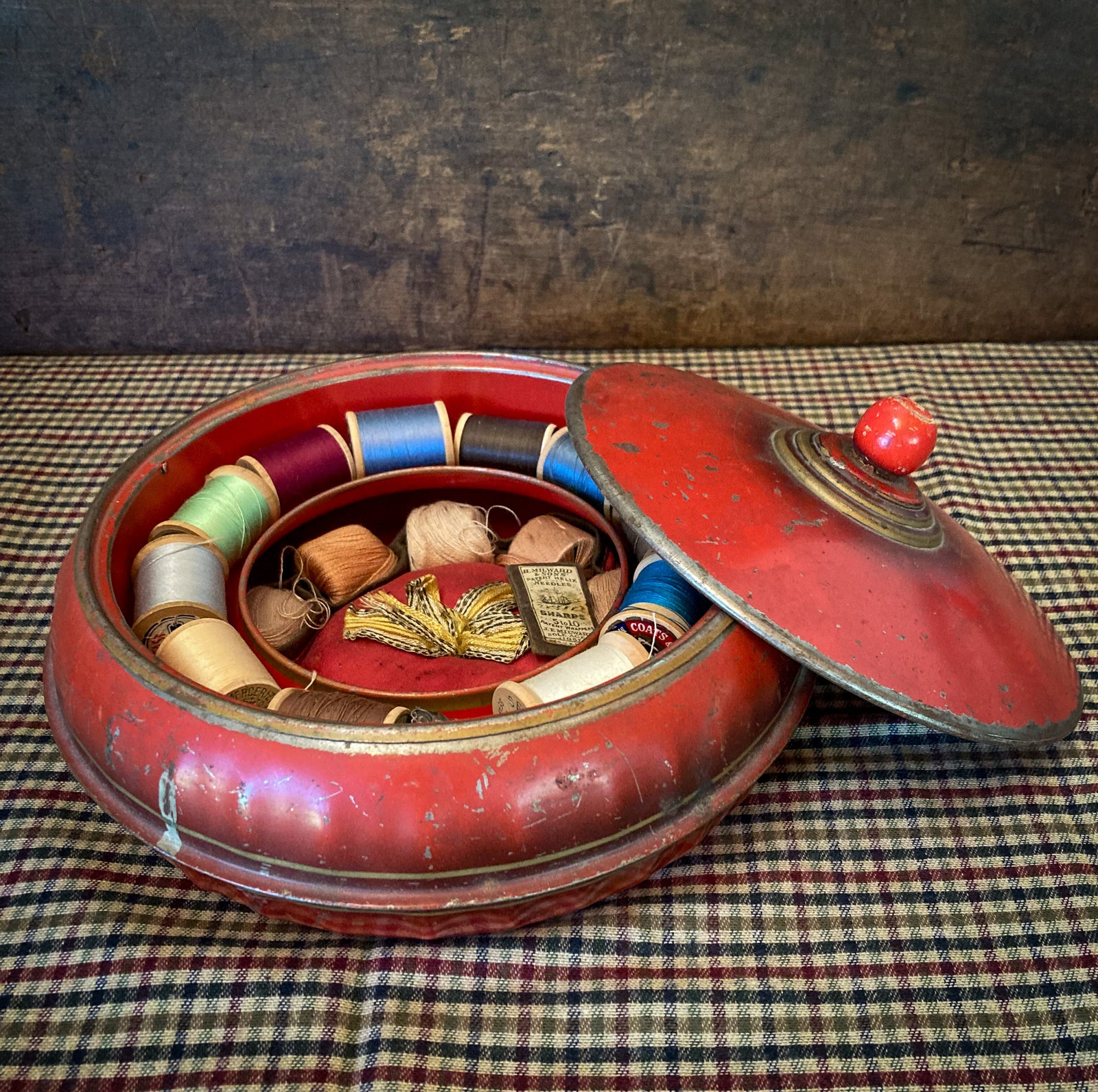 1920’s – 1930’s Metal Sewing Caddy with Contents