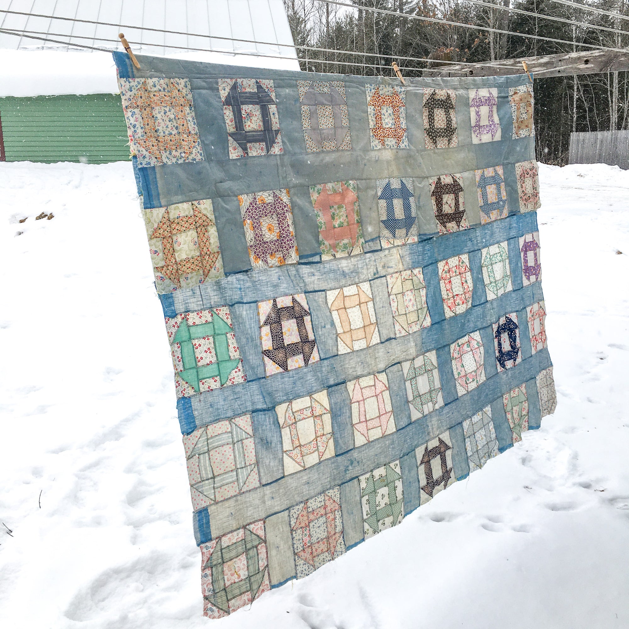 1930s-1940s Churn Dash Quilt Top – Vintage Cotton with Timeworn Character