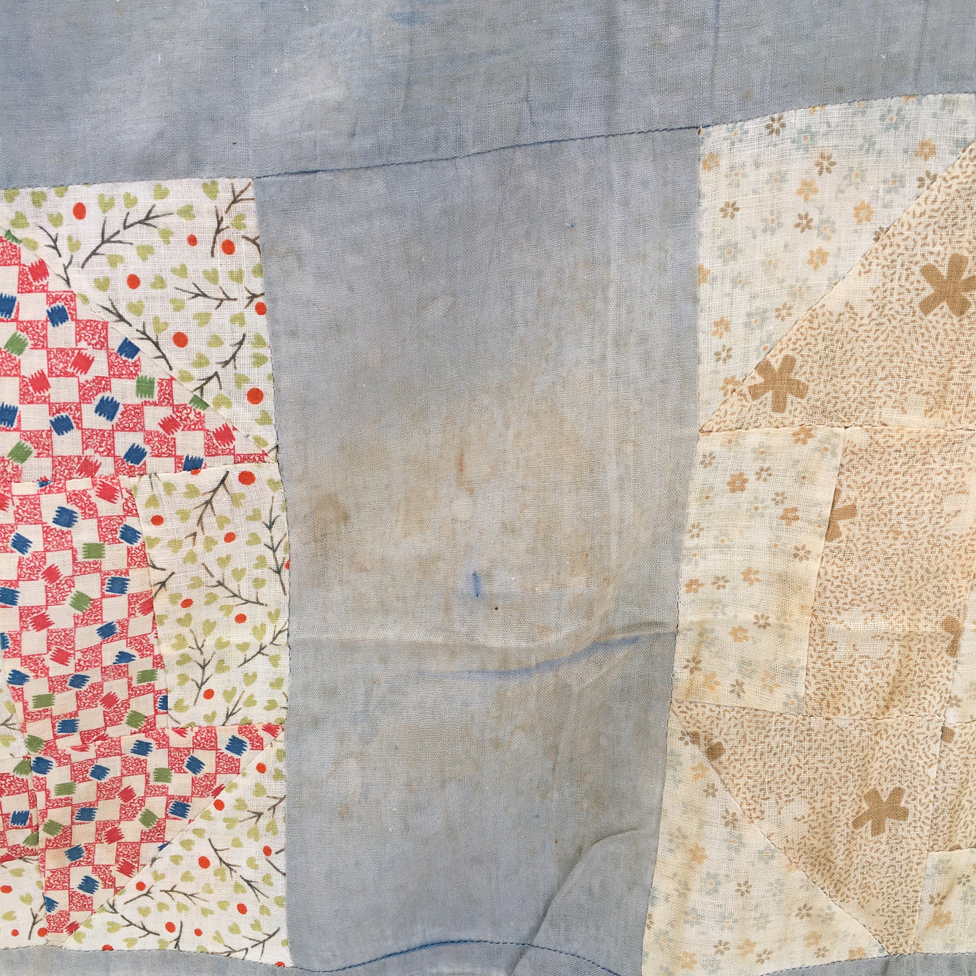 1930s-1940s Churn Dash Quilt Top – Vintage Cotton with Timeworn Character